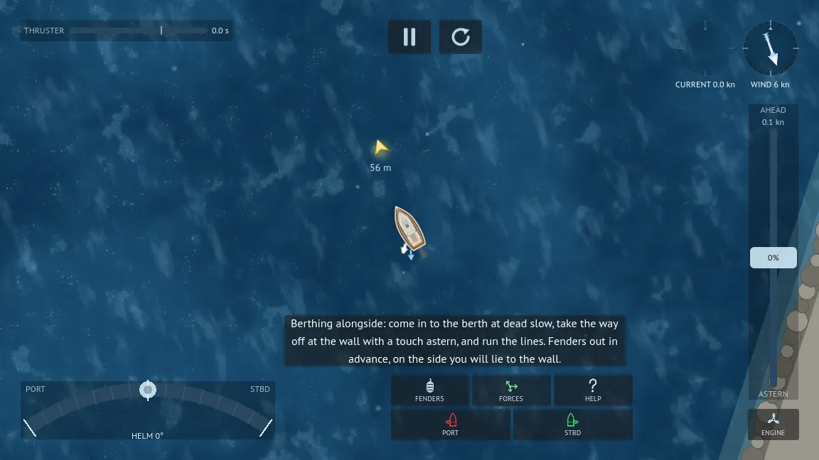 Berthing: the force arrows show wind, current and where you are really going